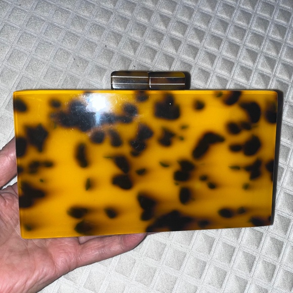 Tintoretto Leopard Acrylic Clutch Purse Lucite Removable Gold Chain - Picture 1 of 8